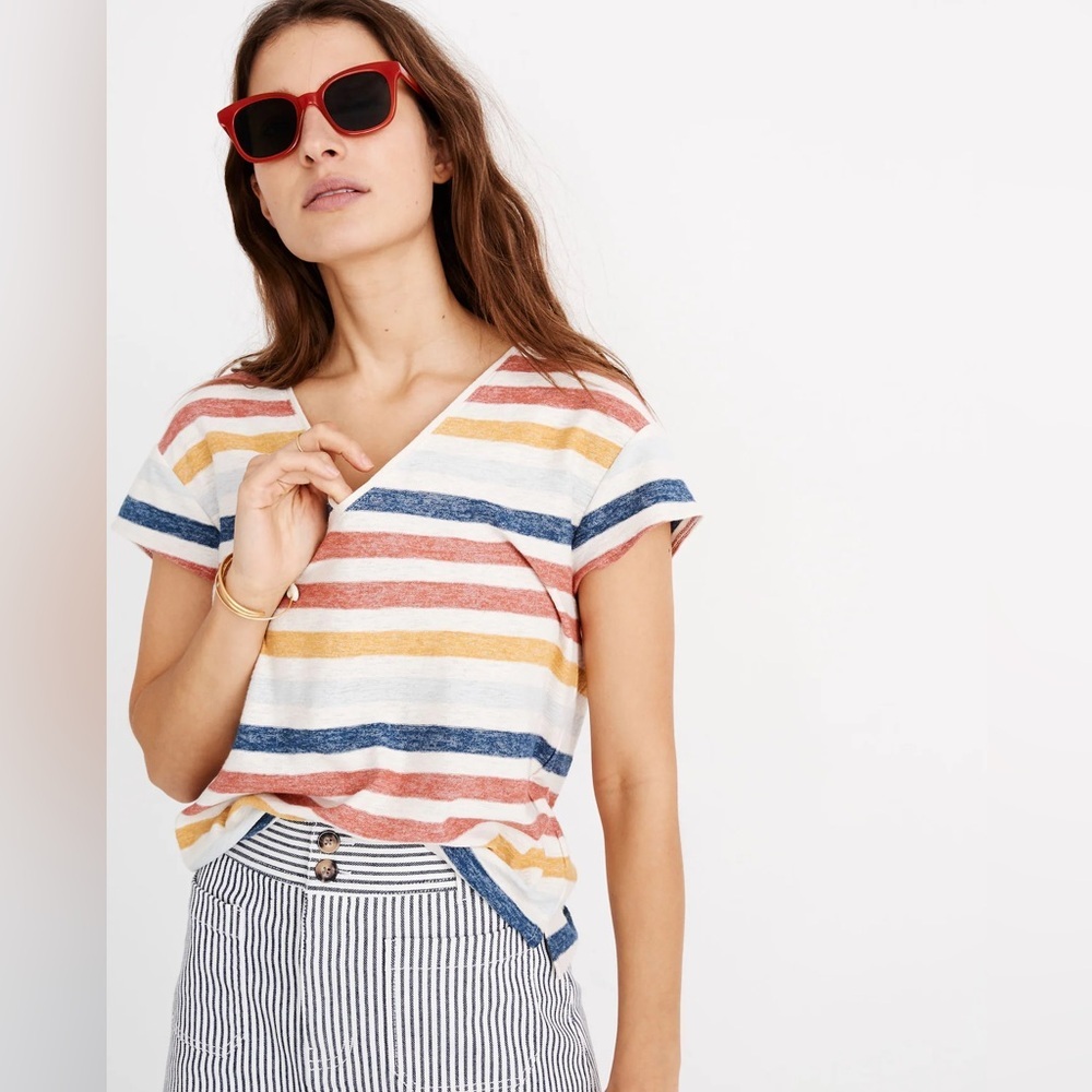 Madewell Skyline V-Neck Tee in Jay Stripe